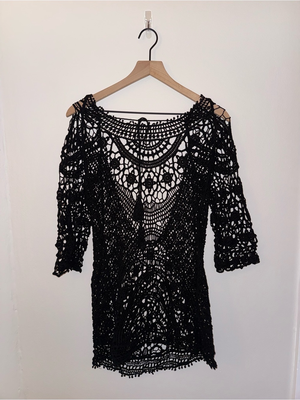 Black Crochet Swim Coverup Tunic - Women